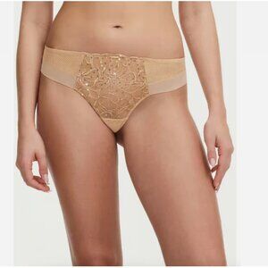 NEW Chantelle Toffee Sequins Fleurs Signature Mid-rise Mesh Tanga Brief Size L